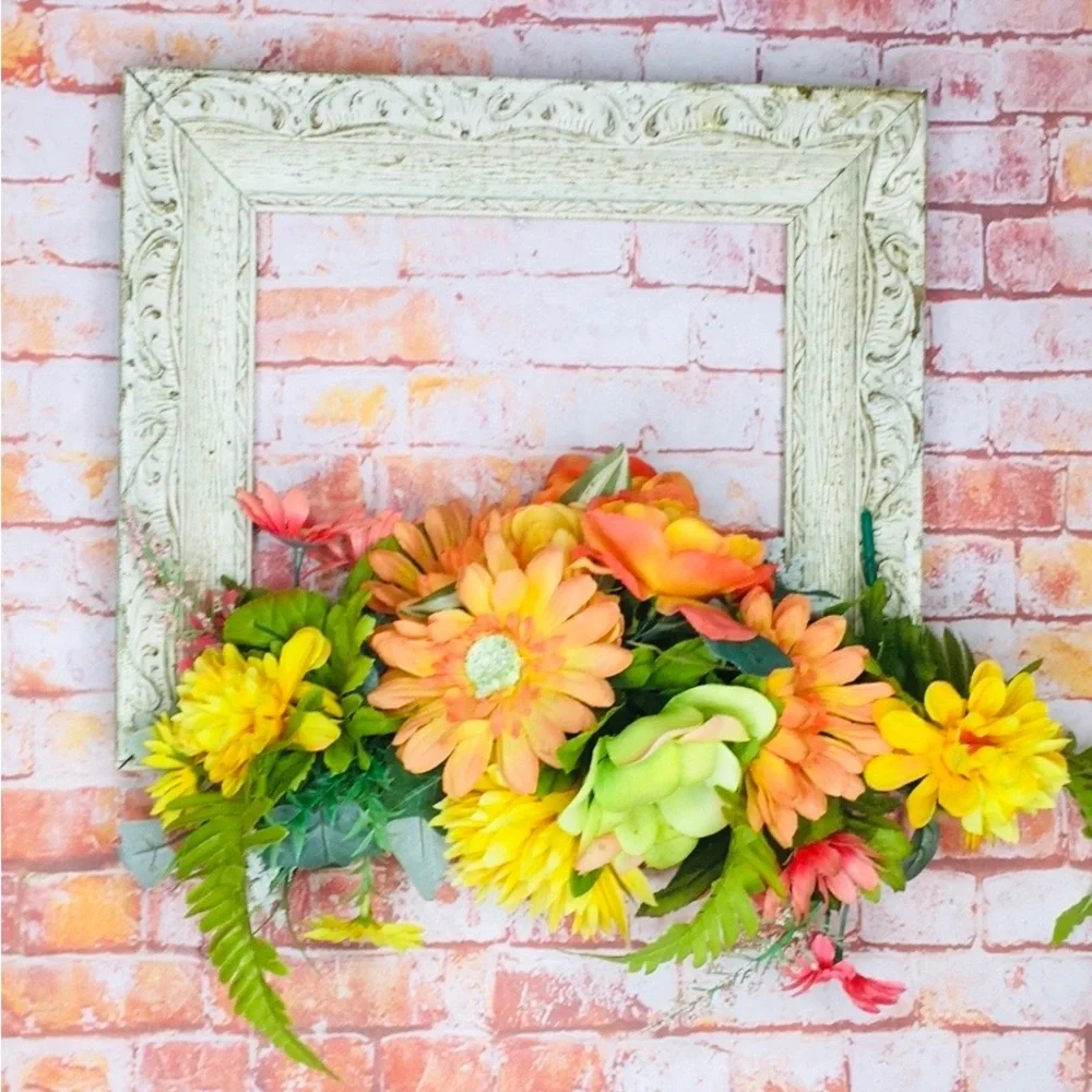 Shabby Chic Farmhouse Wall Colorful Spring Floral Wreath Wall Frame Decor